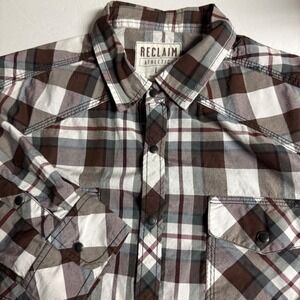 Reclaim Athletic Plaid Western‎ Shirt Long Sleeve Button Up Brown Mens L